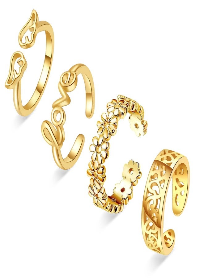 Bolsdoic Toe Rings for Women, 4PCS Gold Plated Stylish Adjustable Toe Band Rings, Summer Beach Foot Jewelry - Perfect for Vacation, Daily Wear - Image 1